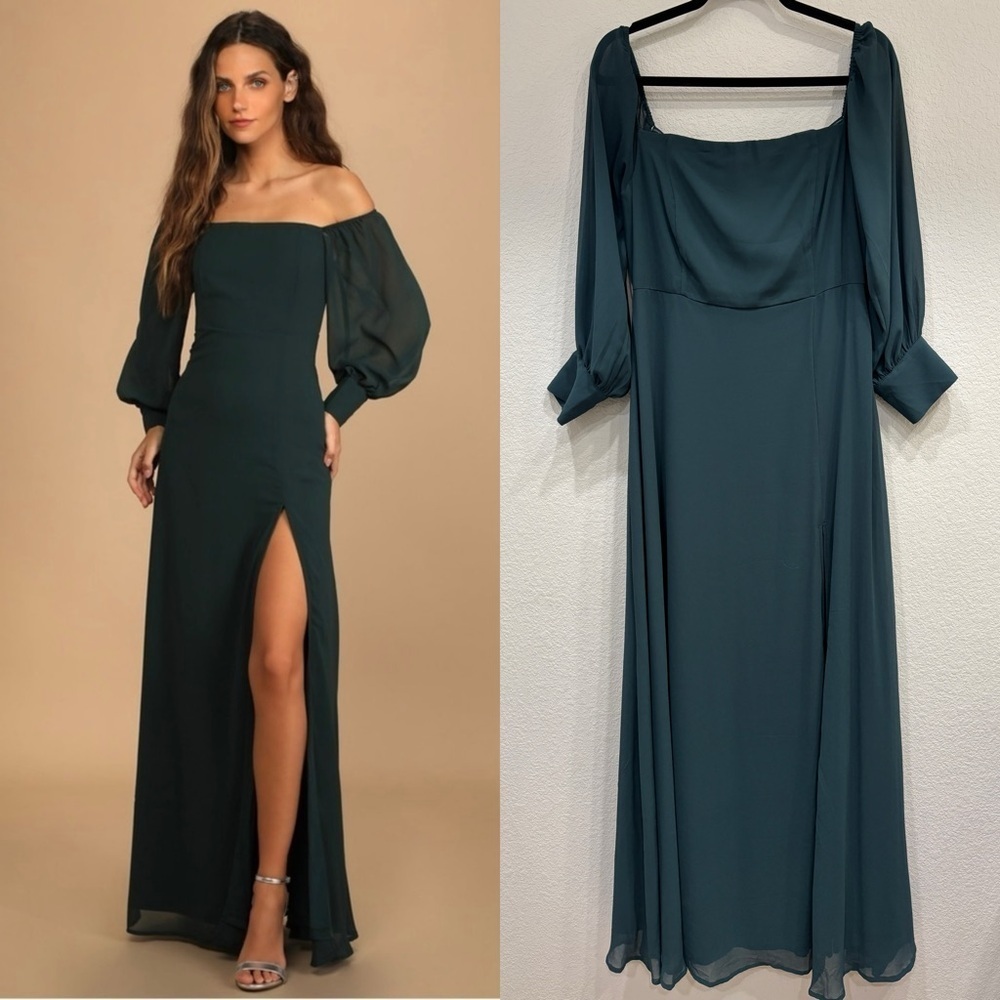 NWOT Lulus Feel the Romance‎ Emerald Green Off-the-Shoulder Maxi Dress